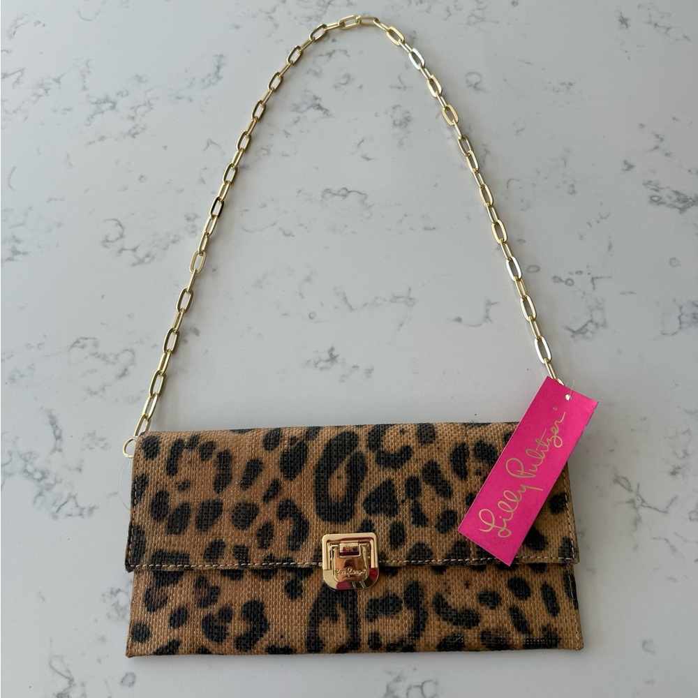 NWT Lilly Pulitizer Leopard Print Clutch Bag - Brown and Gold